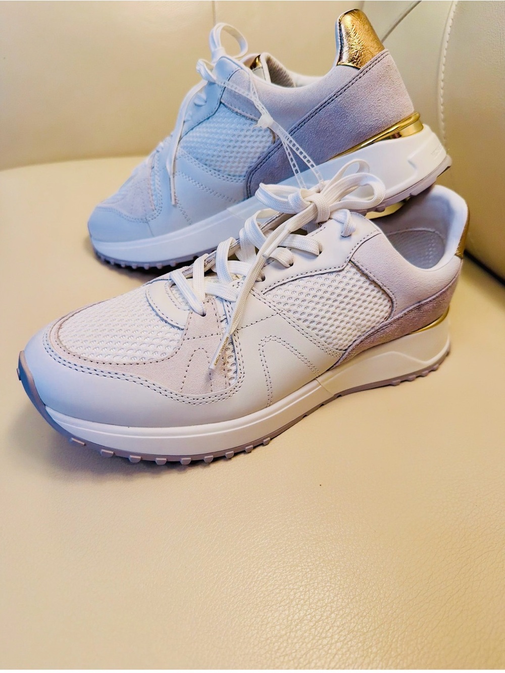 Michael Kors White Sneakers with Gold Heel Accent